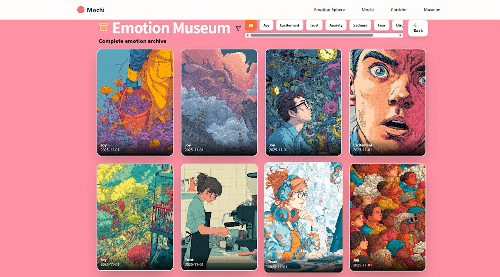 Emotion Museum archive screen